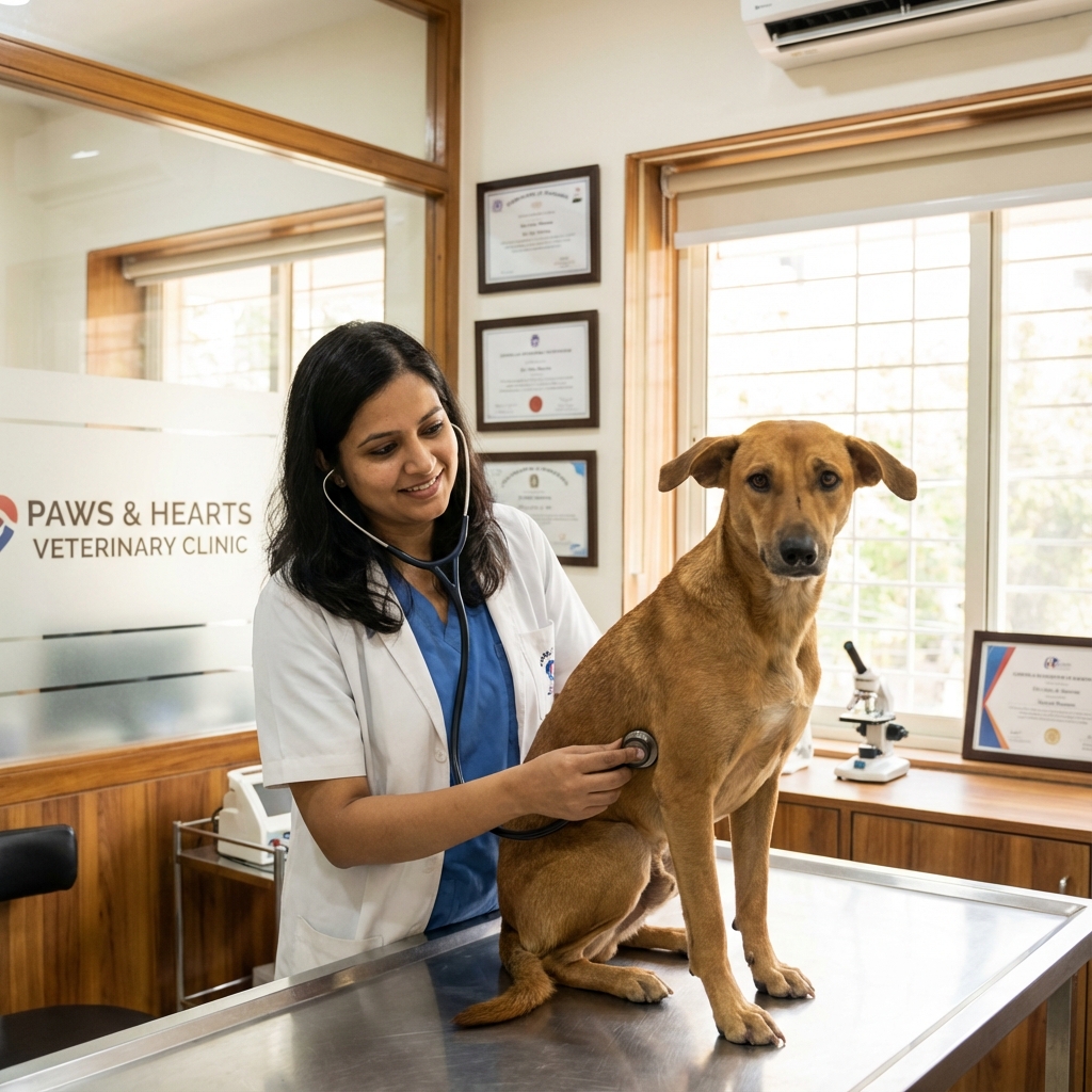Veterinarian caring for a dog
